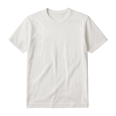 White organic cotton t-shirt with ribbed crew neck, SKU Evergreen SL, available dyed to any Pantone colour, flat lay studio shot